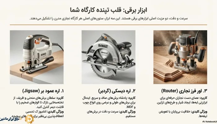 لیست ابزار نجاری برقی و حرفه‌ای (مناسب کارگاه)