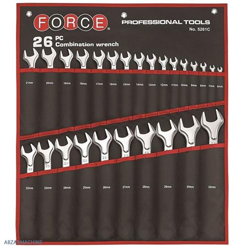 سری آچار یکسر تخت یکسر رینگ کاور دار 26 عددی Force