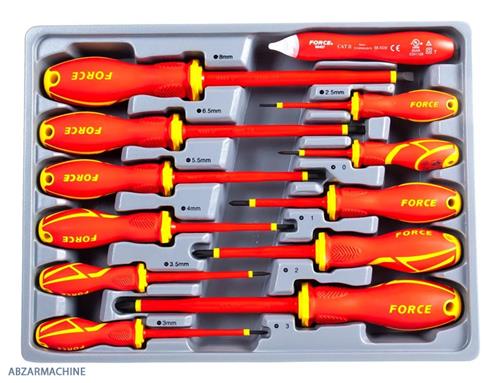 سری پیچ گوشتی عایق برق تخت و چهار سو 12 عددی  FORCE