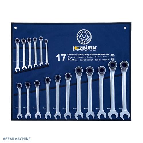 سری آچارجغجغه ای یکسرتخت یکسررینگ 17عددی HEZBURN